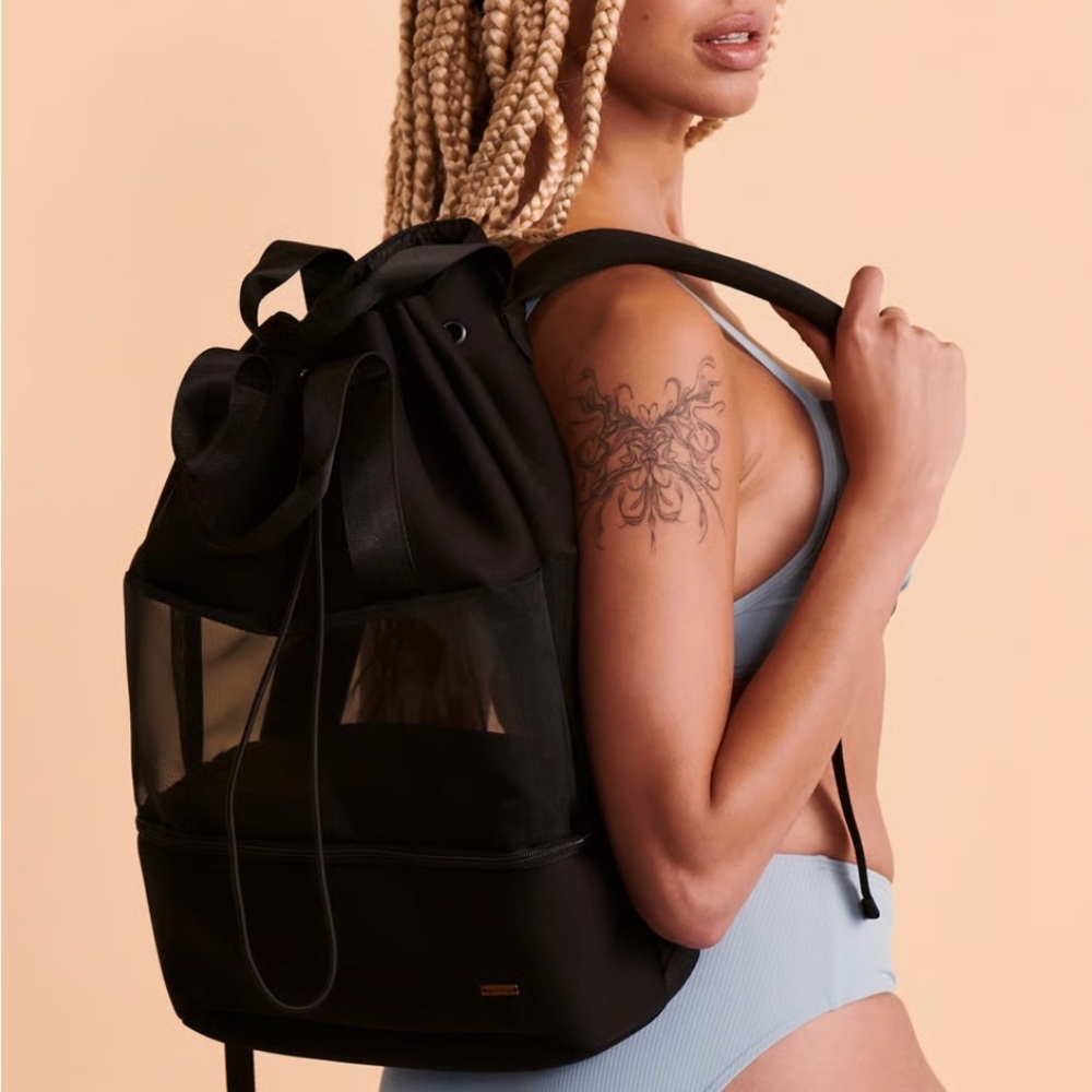 My Bikini Story Black Mesh Drawstring Backpack